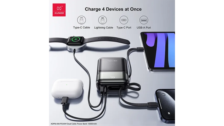XUNDD XDPB-W008 PD 35W Dual Cable Mini Power Bank - 10000mAh maccity bd 1