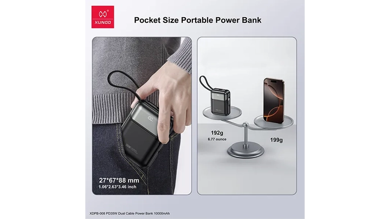 XUNDD XDPB-W008 PD 35W Dual Cable Mini Power Bank - 10000mAh maccity bd 3